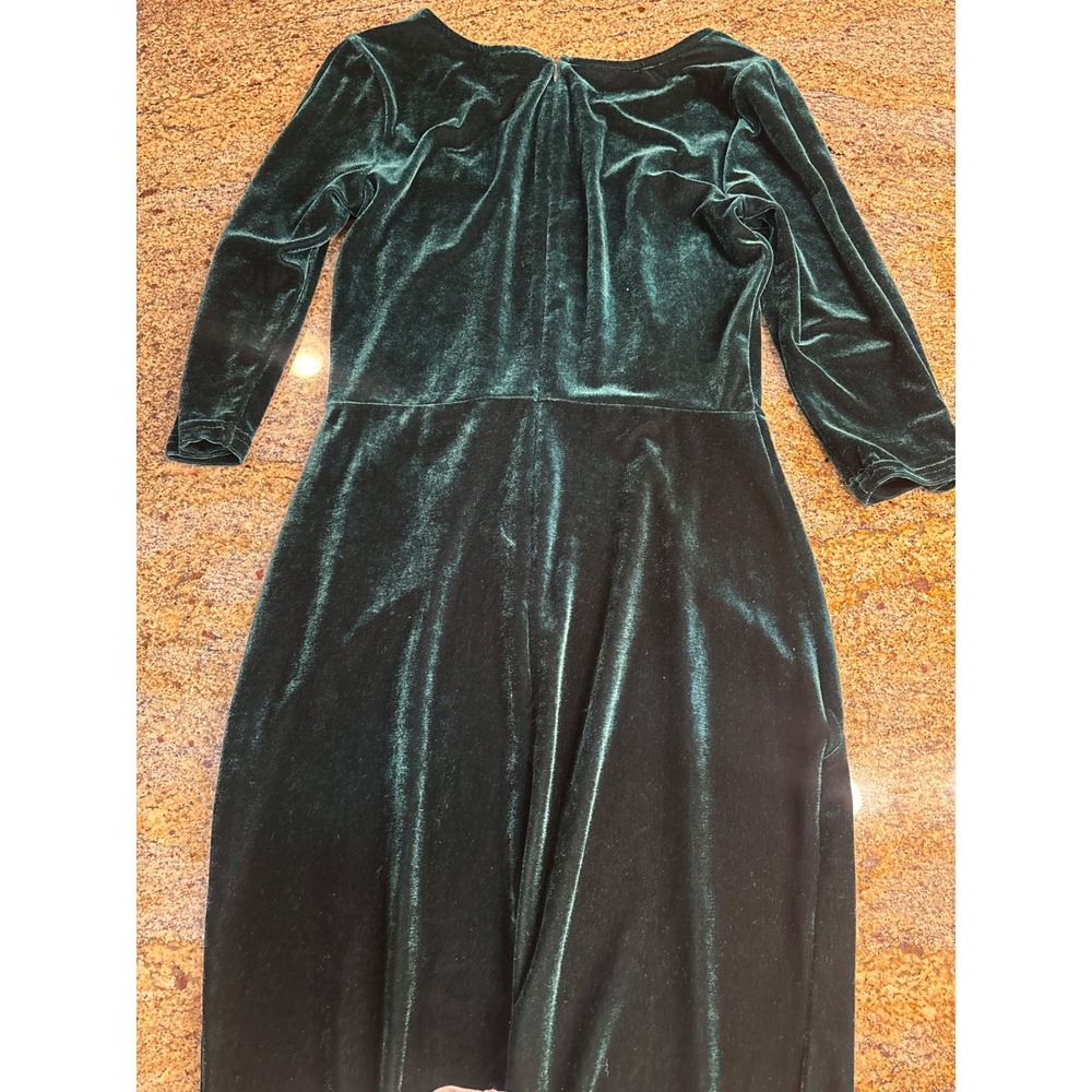 Unique Vintage Emerald Green Velvet Midi Dress 3/4 Sleeve Scoop Neck Size M 6-8 - Picture 7 of 9